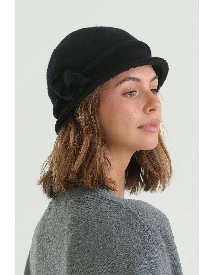 Joy Woolen Pull On Hat in Black image 2