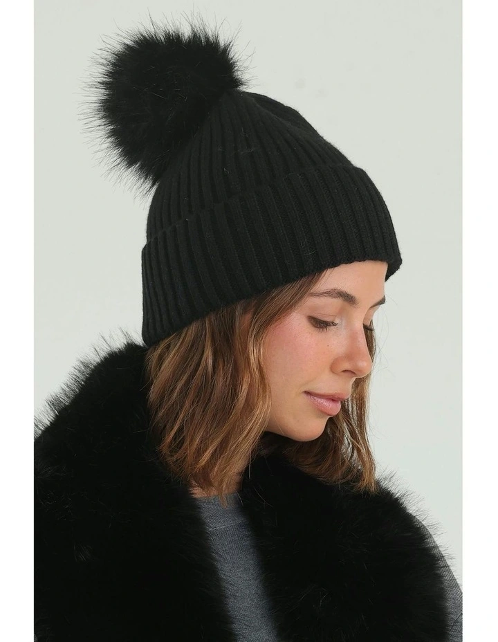 Valentine Wool Blend Beanie in Black image 2