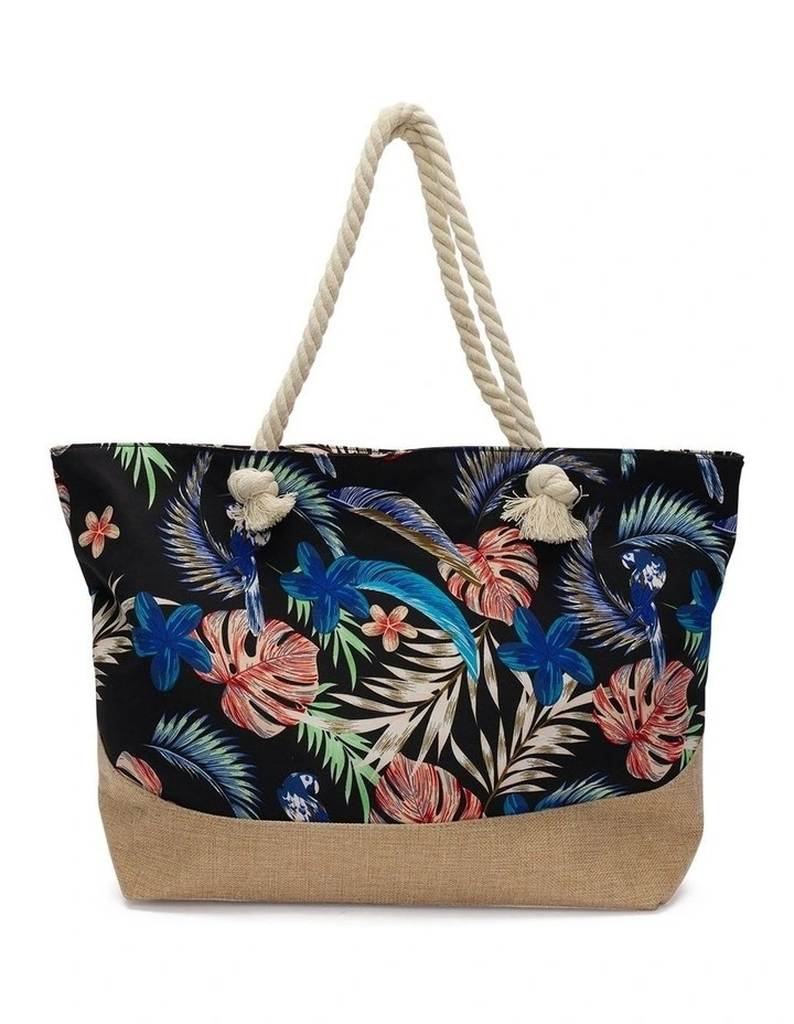 Mikonos Beach Bag in Black Floral image 1