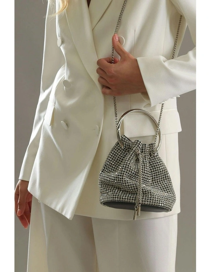 Aarya Top Handle Bucket Bag in Silver image 2