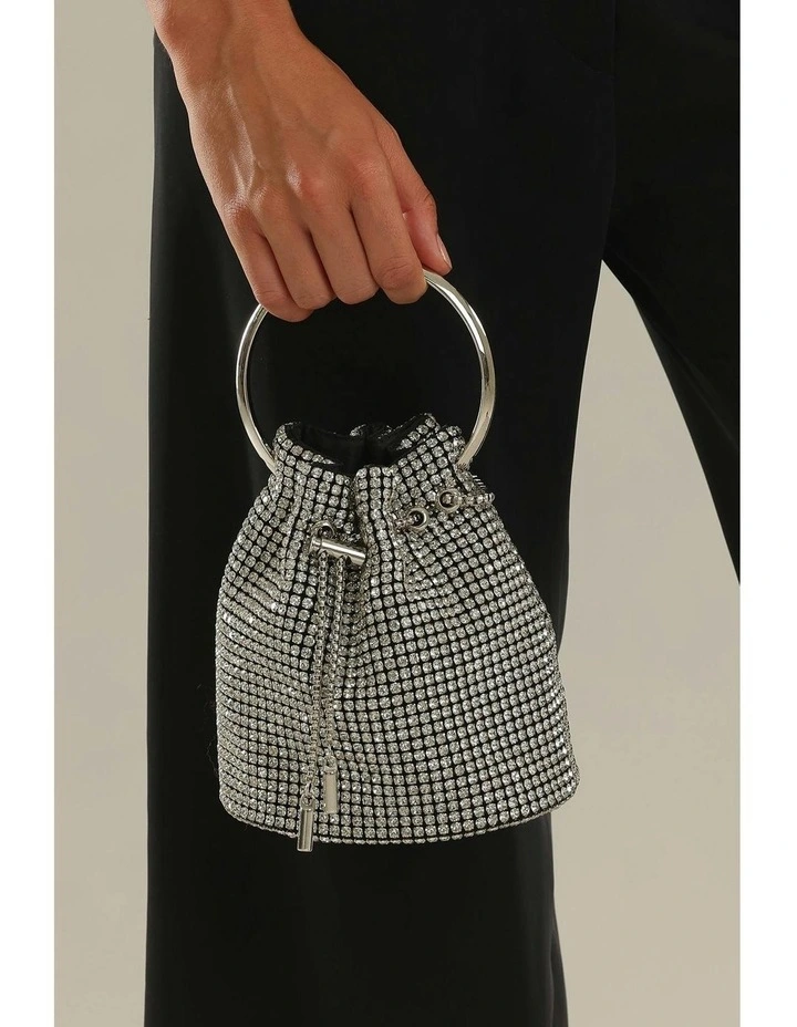 Aarya Top Handle Bucket Bag in Silver image 3