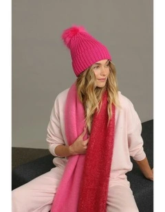 Valentine Wool Blend Beanie in Hot Pink