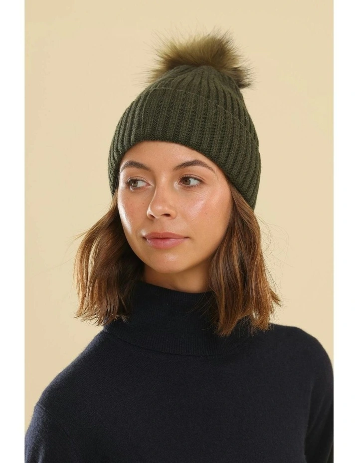 Valentine Wool Blend Beanie in Khaki Green image 2
