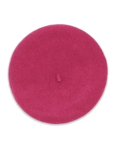 Lisa Wool Blend Beret in Hot Pink