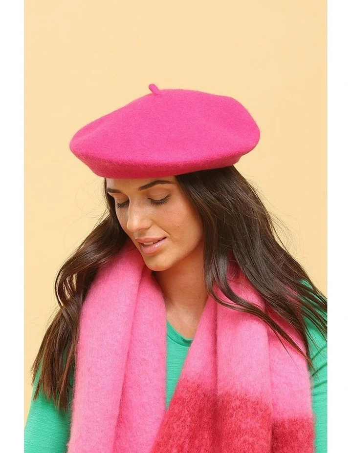 Lisa Wool Blend Beret in Hot Pink image 2