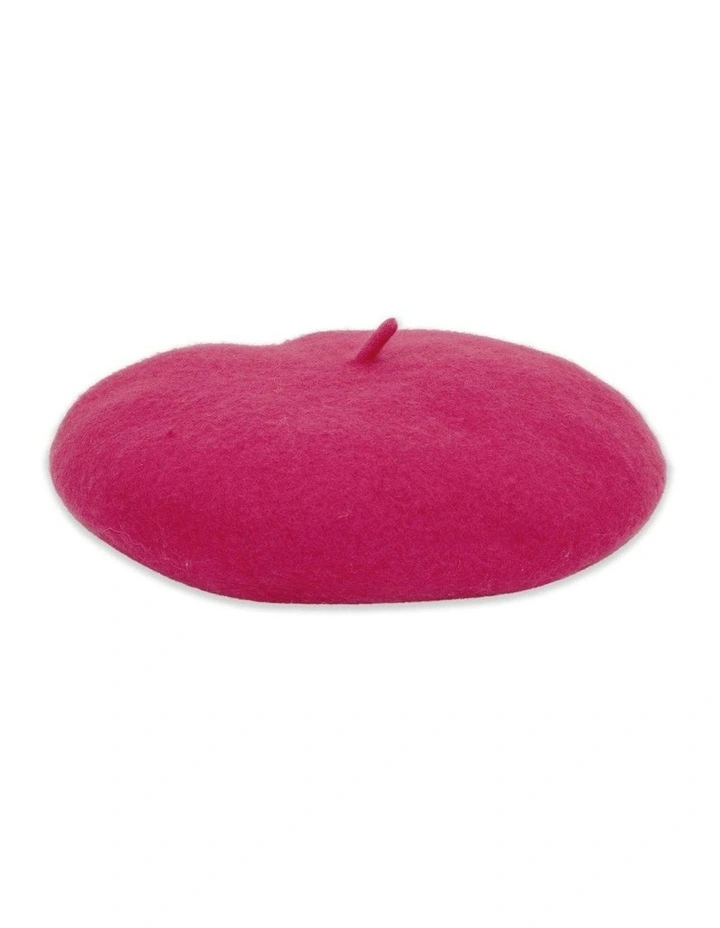 Lisa Wool Blend Beret in Hot Pink image 3