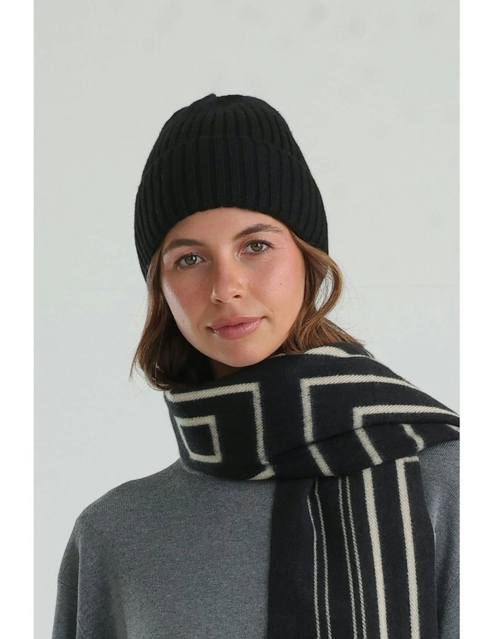 Mia Wool Blend Beanie in Black image 2