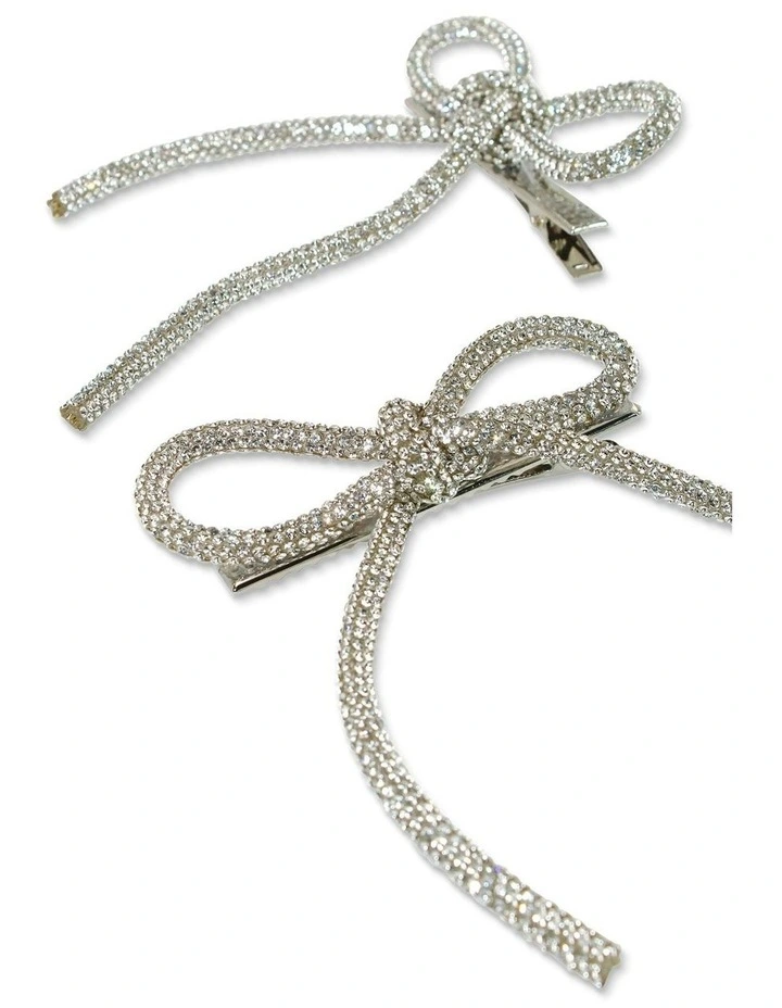 Dorothea Hair Bow Set in Silver image 6