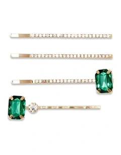 Cornelia Hair Clip Set in Emerald Green