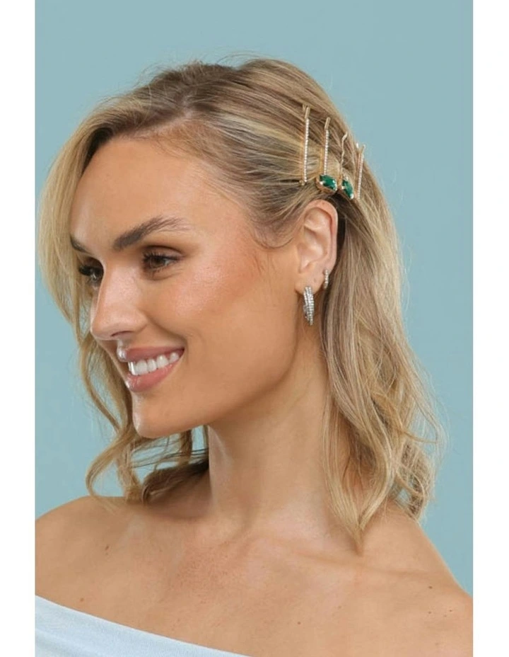 Cornelia Hair Clip Set in Emerald Green image 2