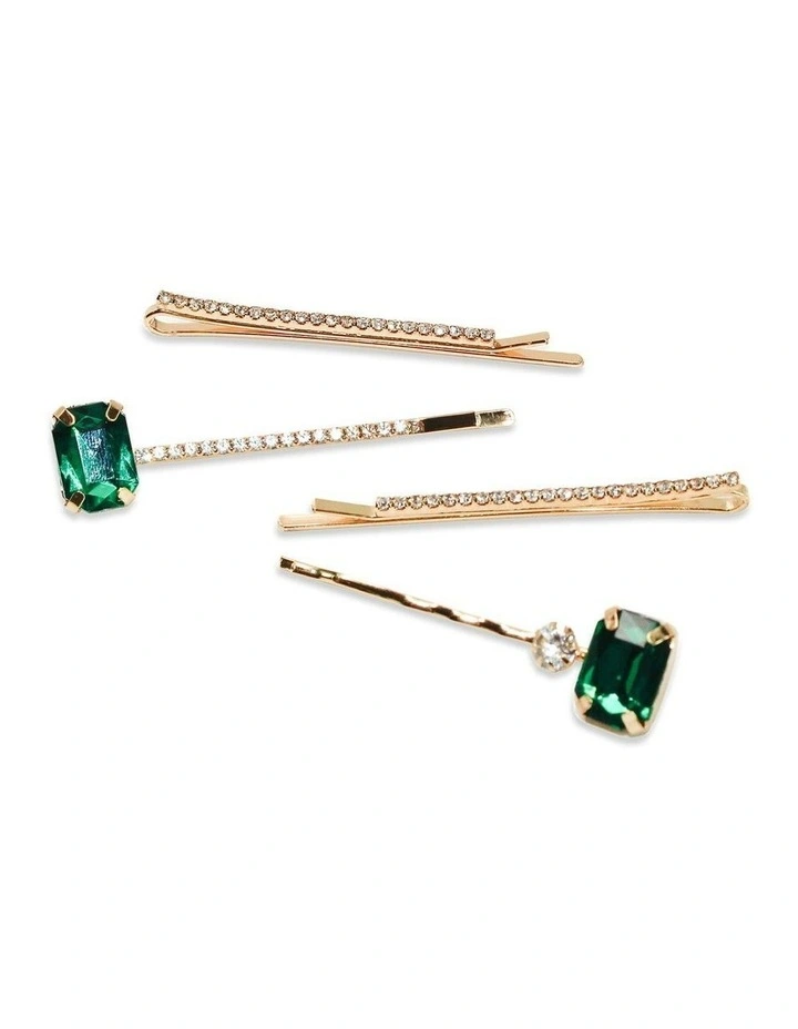 Cornelia Hair Clip Set in Emerald Green image 3