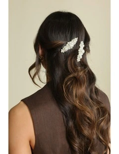 Avah Beaded Pearl Hair Clip Set in Pearl