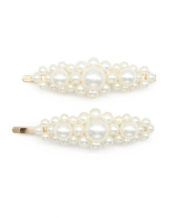 Avah Beaded Pearl Hair Clip Set in Pearl image 2