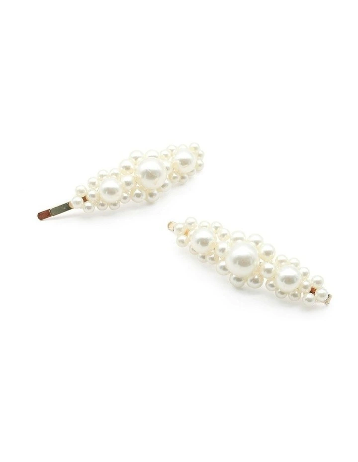 Avah Beaded Pearl Hair Clip Set in Pearl image 4