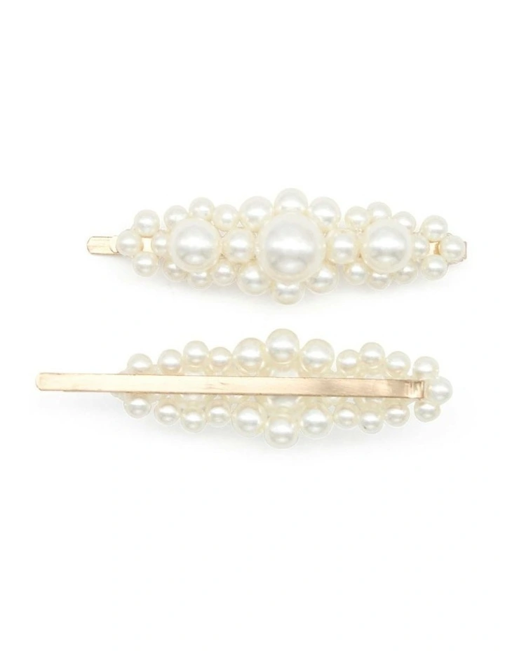 Avah Beaded Pearl Hair Clip Set in Pearl image 5