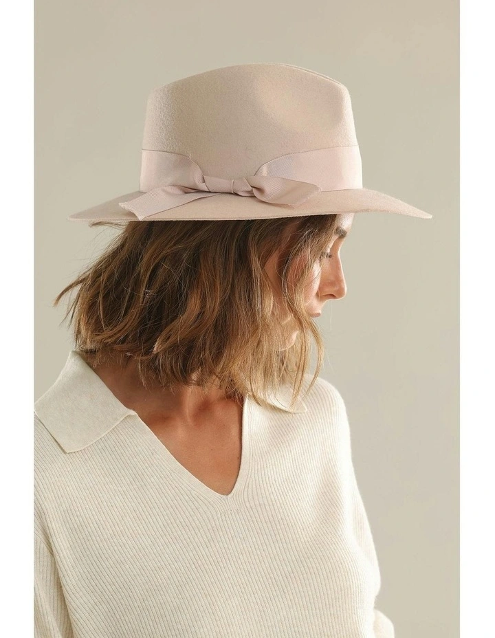 Penelope Wool Felt Fedora in Beige image 2