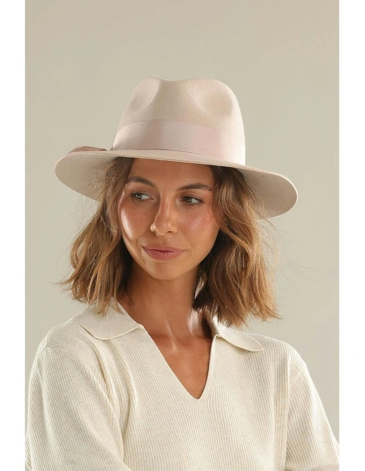 Penelope Wool Felt Fedora in Beige image 3