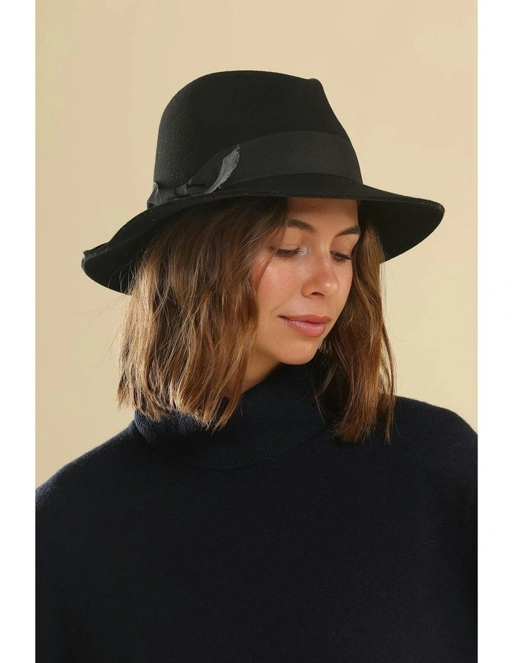 Penelope Wool Felt Fedora in Black image 2