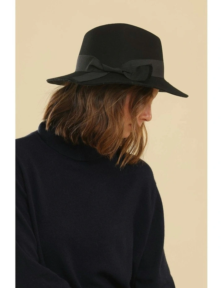 Penelope Wool Felt Fedora in Black image 4