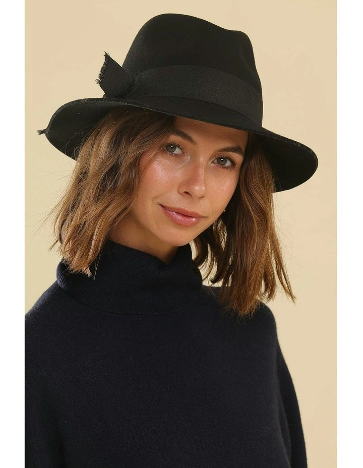 Penelope Wool Felt Fedora in Black image 6