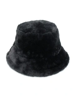 Carla Faux Fur Bucket Hat in Black