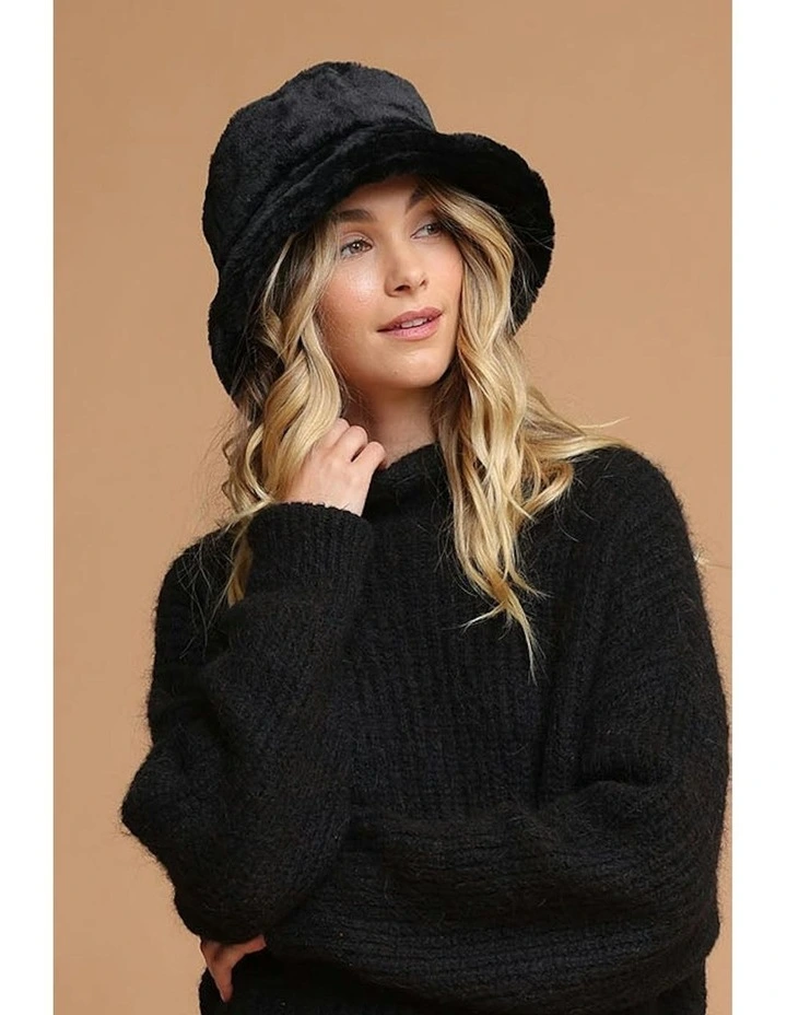 Carla Faux Fur Bucket Hat in Black image 2