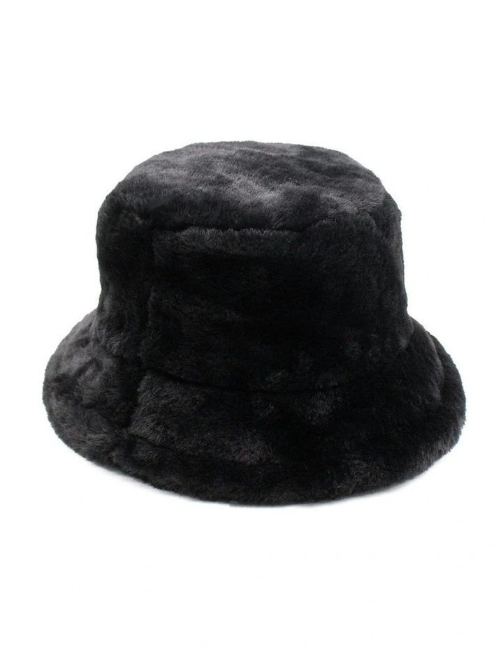 Carla Faux Fur Bucket Hat in Black image 3