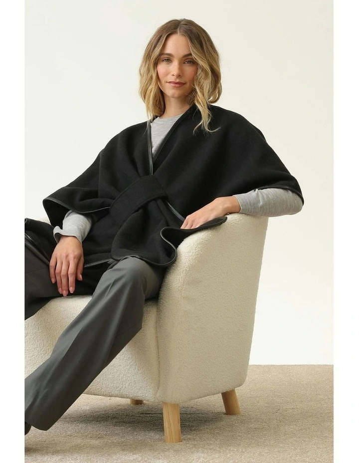 Jane Bias-Edged Poncho in Black image 3