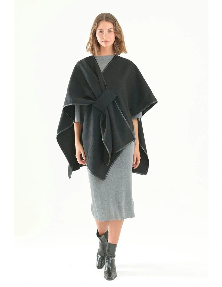 Jane Bias-Edged Poncho in Black image 5