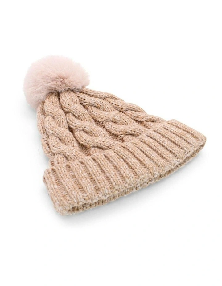 Charlie Cable Knit Beanie in Pink image 1
