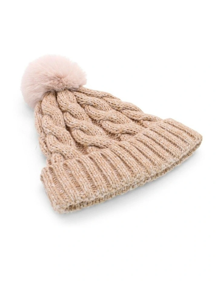 Charlie Cable Knit Beanie in Pink image 2