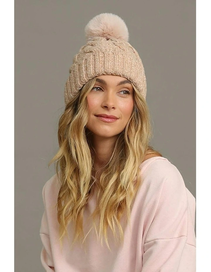 Charlie Cable Knit Beanie in Pink image 2