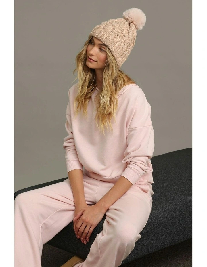 Charlie Cable Knit Beanie in Pink image 4