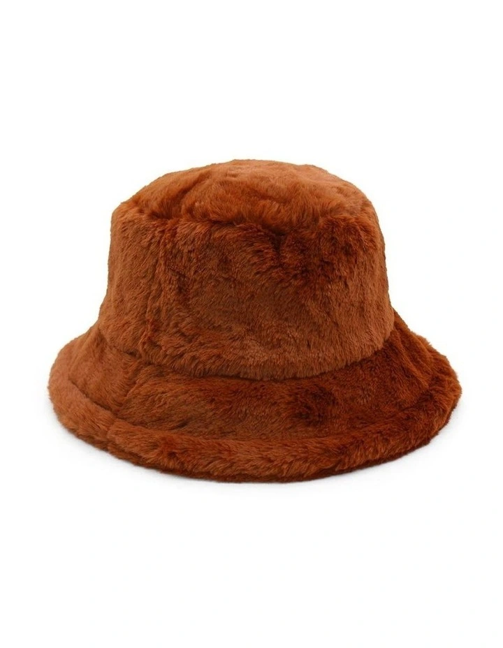 Carla Faux Fur Bucket Hat in Brown image 1