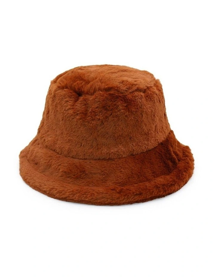 Carla Faux Fur Bucket Hat in Brown image 3