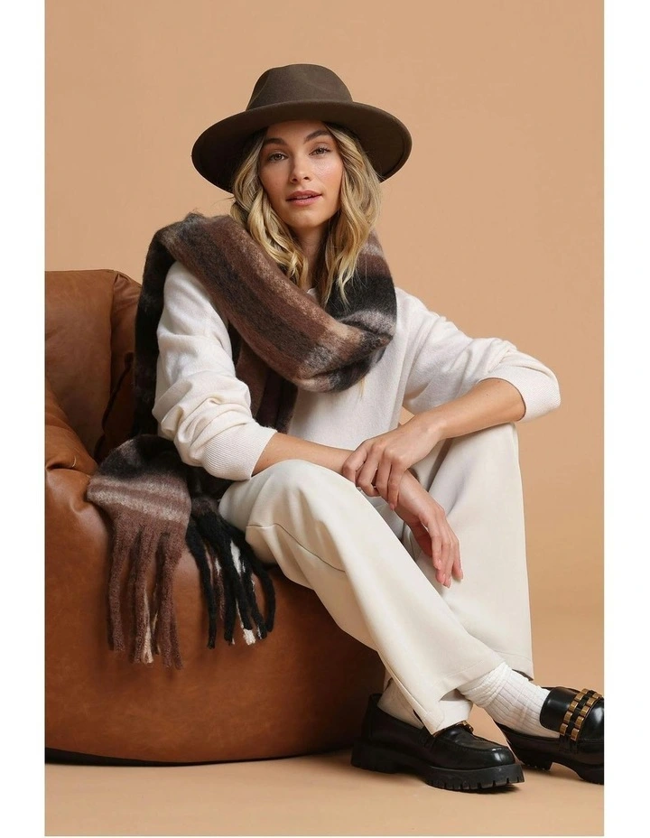 Jessica Woven Check Scarf in Brown image 2