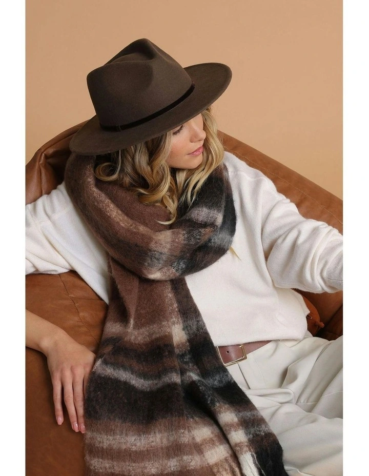 Jessica Woven Check Scarf in Brown image 3