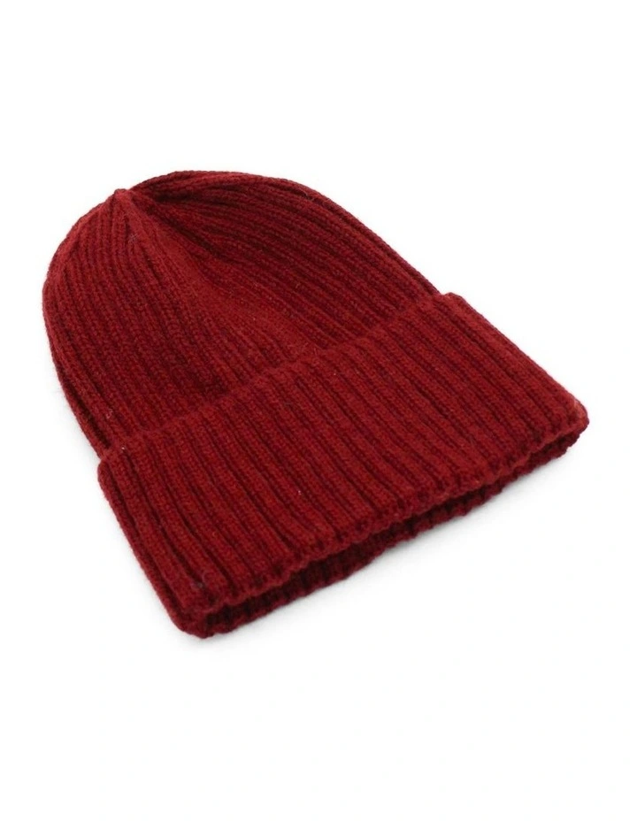 Mia Wool-Blend Beanie in Burgundy Red image 1