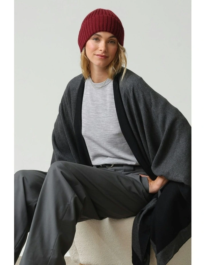 Mia Wool-Blend Beanie in Burgundy Red image 3