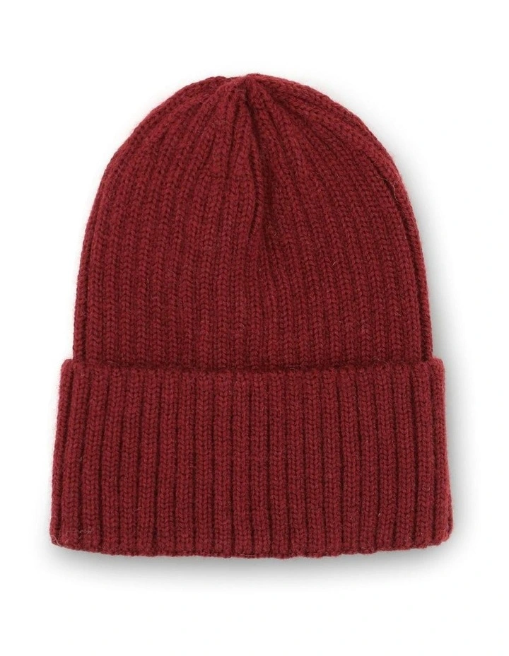 Mia Wool-Blend Beanie in Burgundy Red image 3