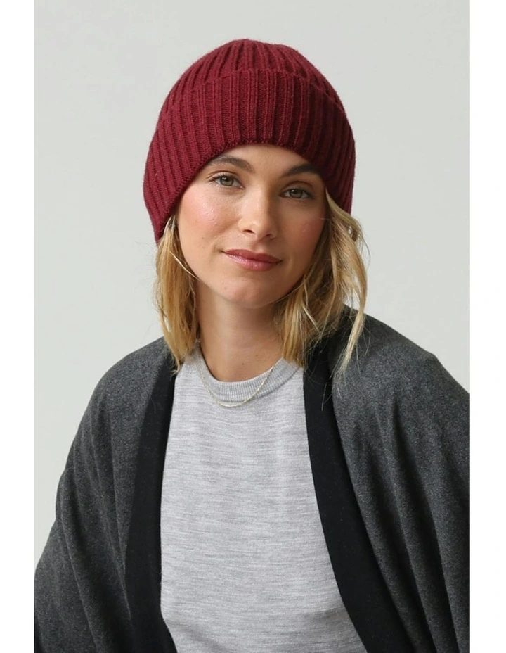 Mia Wool-Blend Beanie in Burgundy Red image 4