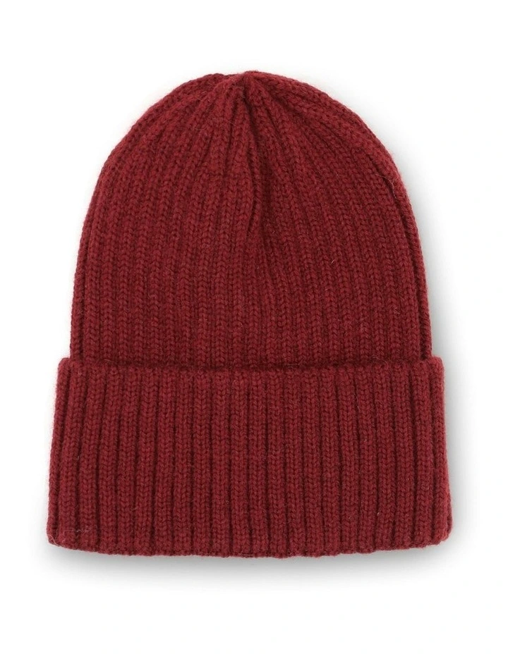 Mia Wool-Blend Beanie in Burgundy Red image 4