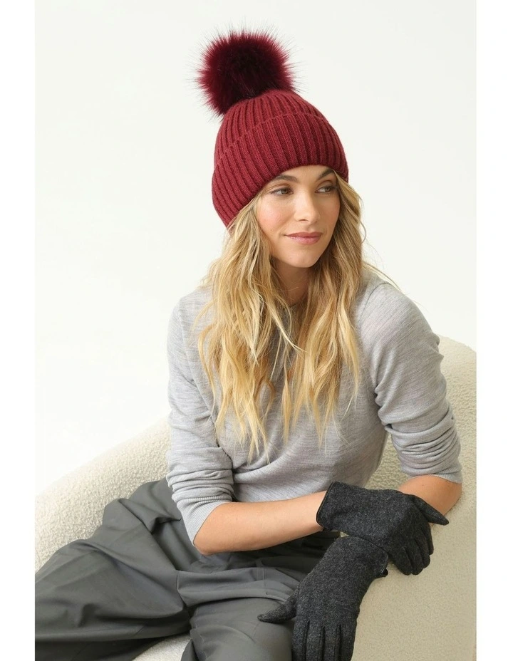 Valentine Wool-Blend Beanie in Burgundy Red image 1