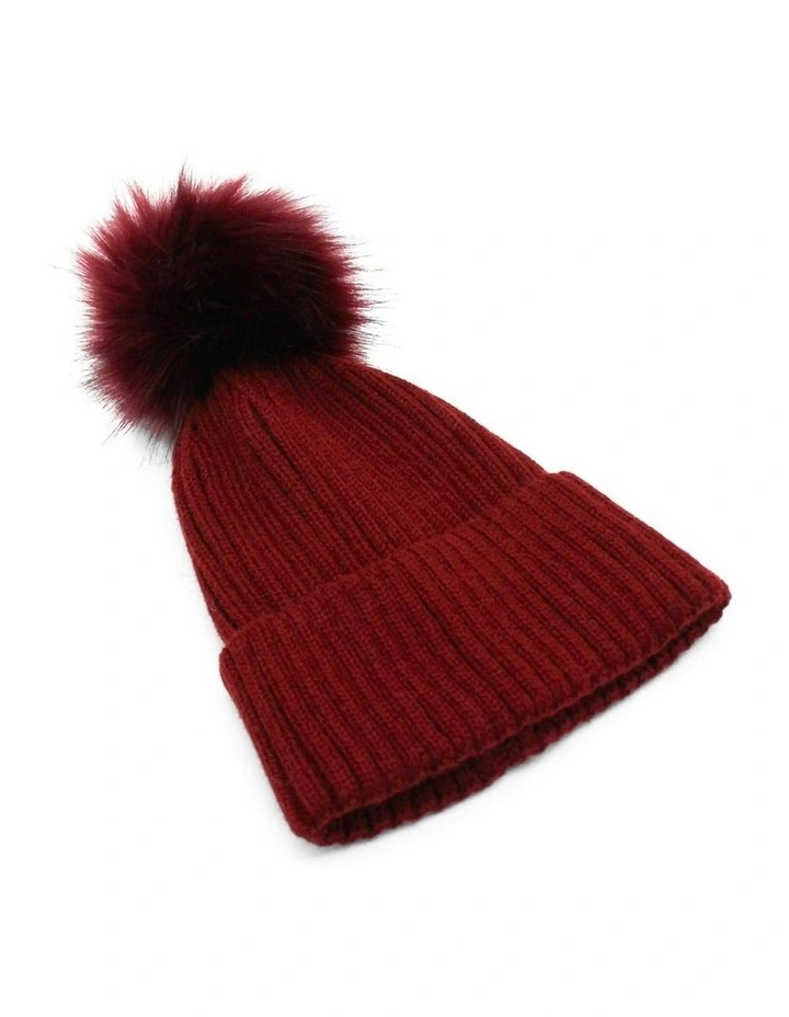Valentine Wool-Blend Beanie in Burgundy Red image 2