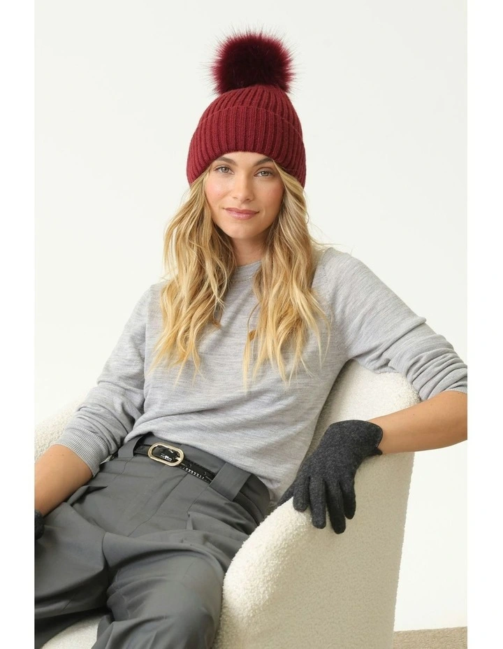 Valentine Wool-Blend Beanie in Burgundy Red image 3