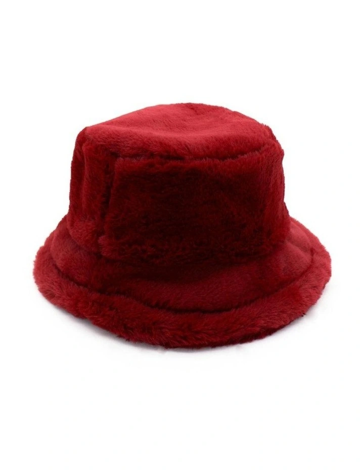 Carla Faux Fur Bucket Hat in Burgundy Red image 3