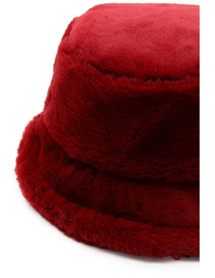 Carla Faux Fur Bucket Hat in Burgundy Red image 5