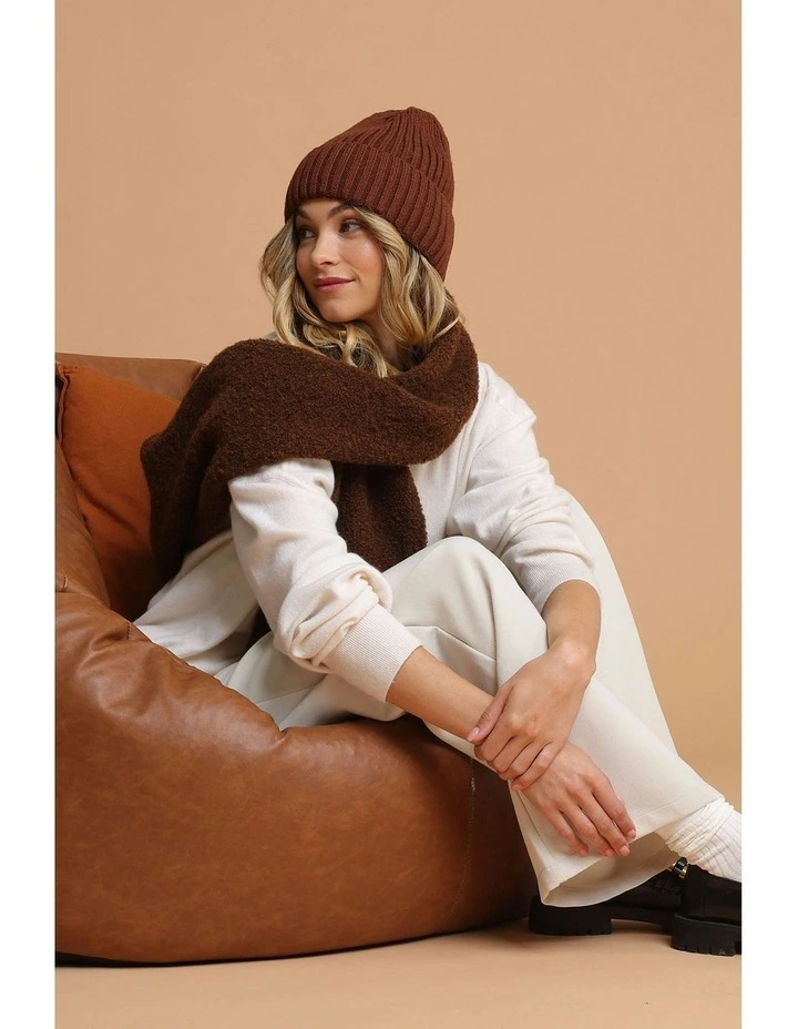 Mia Wool-Blend Beanie in Chocolate Brown image 1