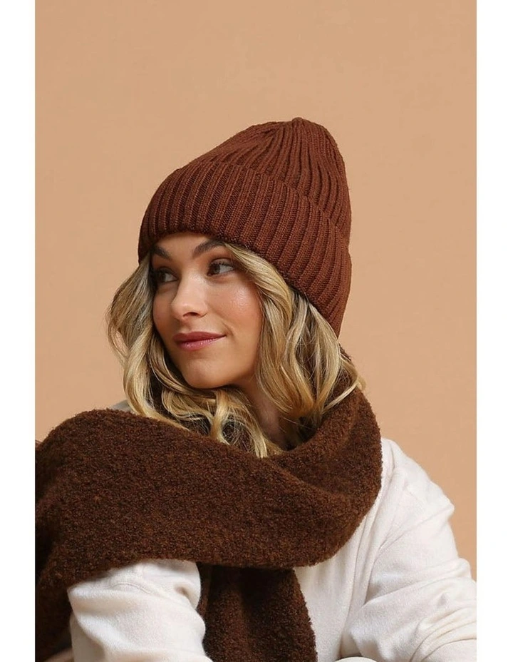 Mia Wool-Blend Beanie in Chocolate Brown image 2