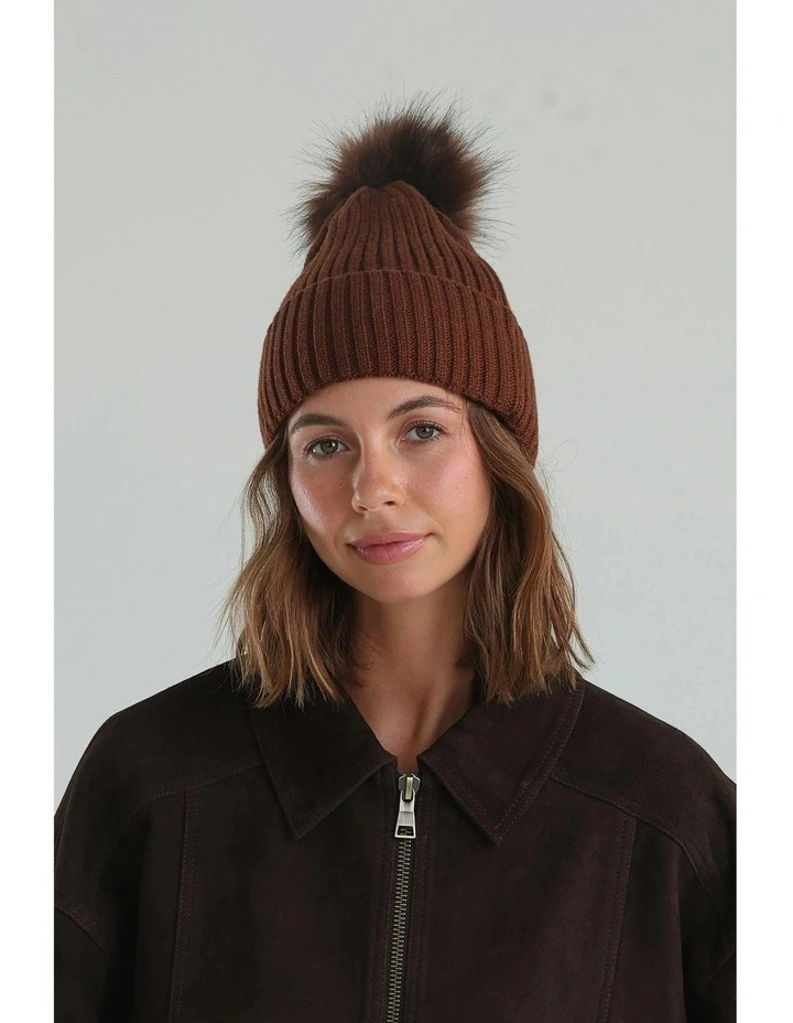 Valentine Wool-Blend Beanie in Chocolate Brown image 2